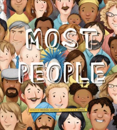 Book cover for Most People, showing the several people with a variety features and expressions crowded close together.