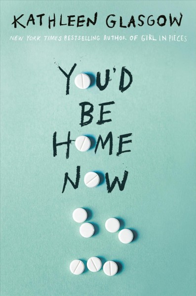 Book cover for You'd Be Home Now, showing the title of the book with a small white pill where each letter 