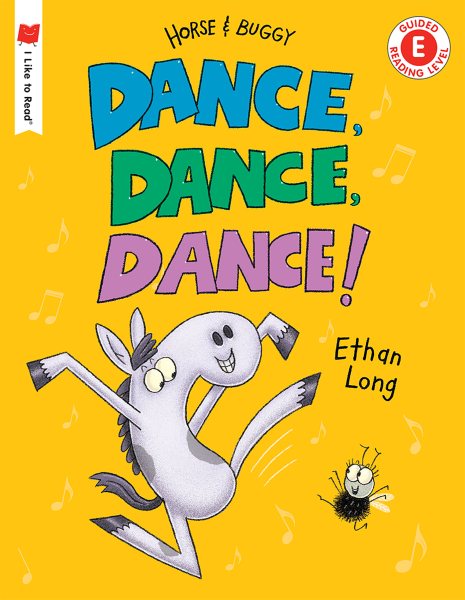 Book cover for Dance, Dance, Dance! showing a horse and flying insect dancing together surrounded by music notes.