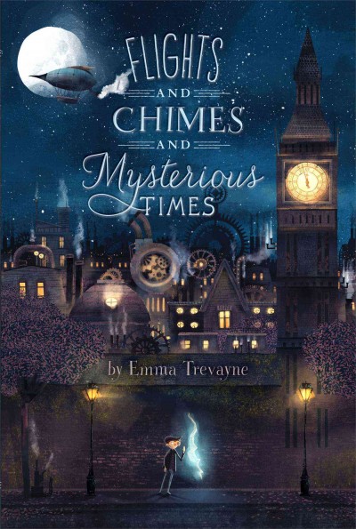 flights-chimes-mysterious times book jacket boy standing on street at night with buildings and clock towers in background