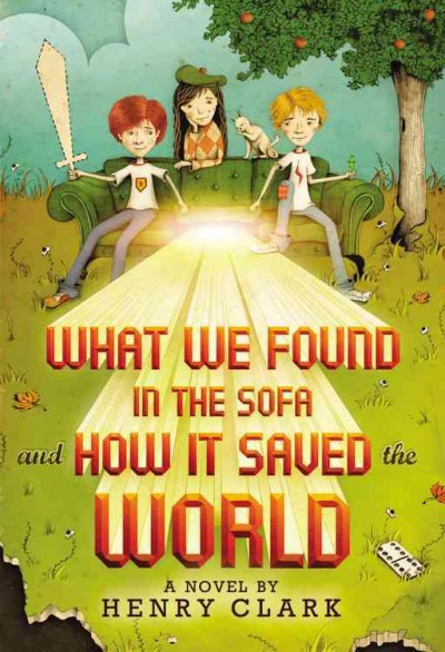 what-we-found-in-the-sofa book jacket - picture depicts three kids and a cat on a sofa