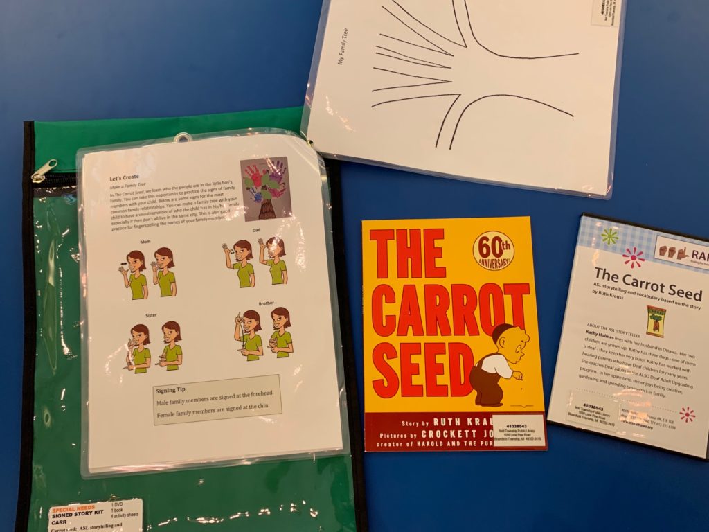 ASL RAPP kit with picture book, laminated activity ideas, and DVD of the story signed in ASL