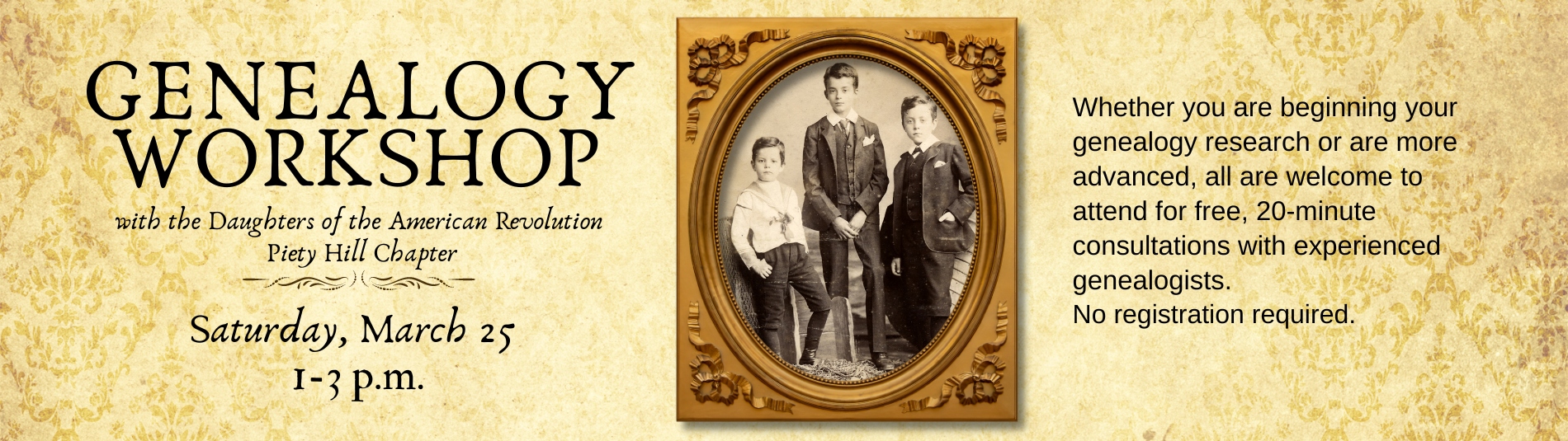 Genealogy Workshop on March 25 from 1 to 3 p.m.