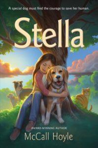 Stella Book Jacket - Girl Hugging Beagle dog in front of a tree
