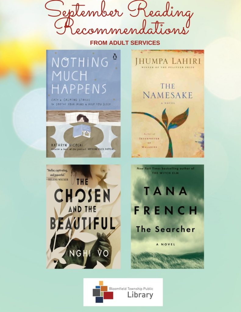 A collection of book titles set on a green background.