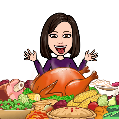 Woman with shoulder-length dark hair eating Thanksgiving Turkey