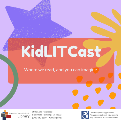 Heading KidLITCast in rectangle shape with large star shapes in the background