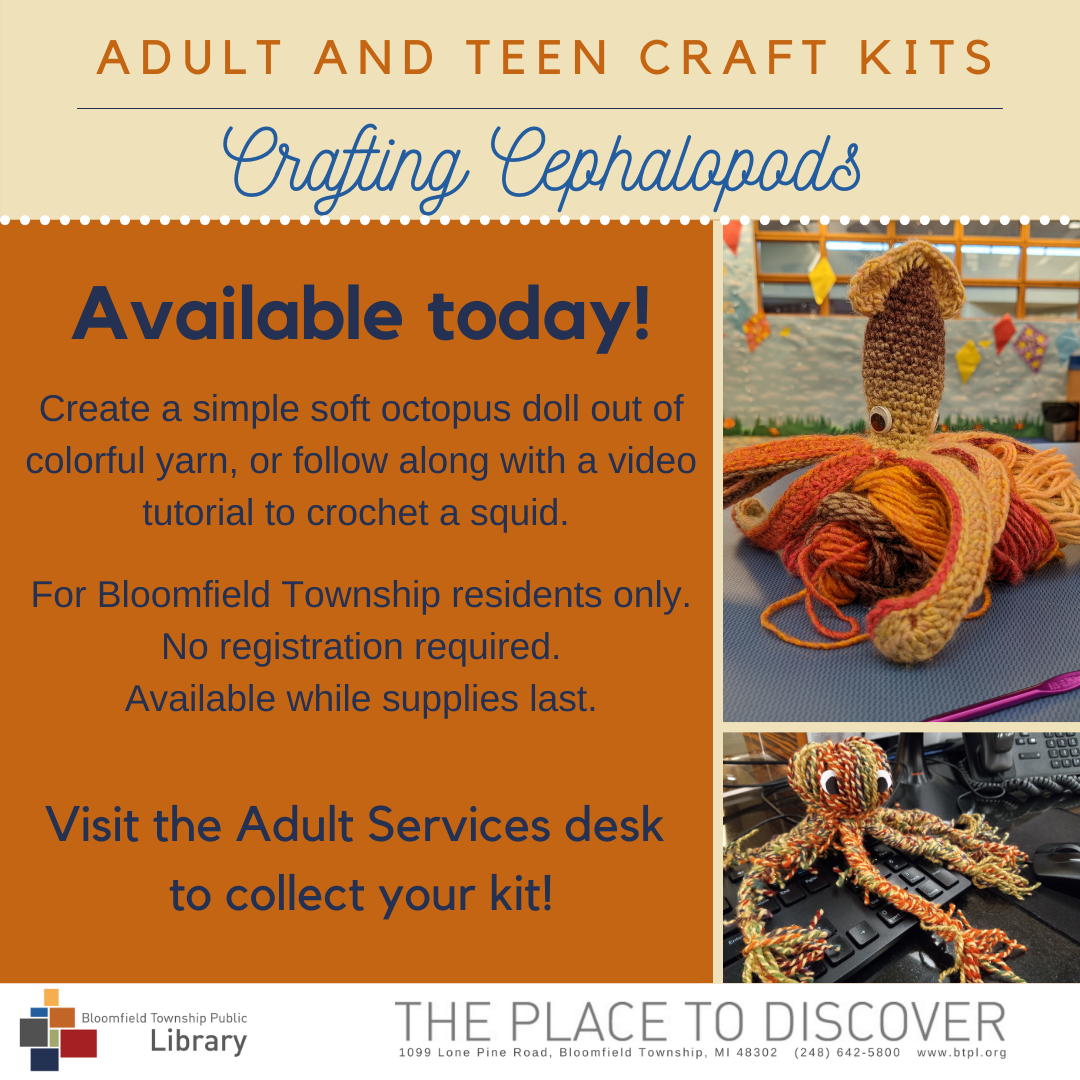 Our two cephalopods crafts are showcased along with information on where to pick them up.
