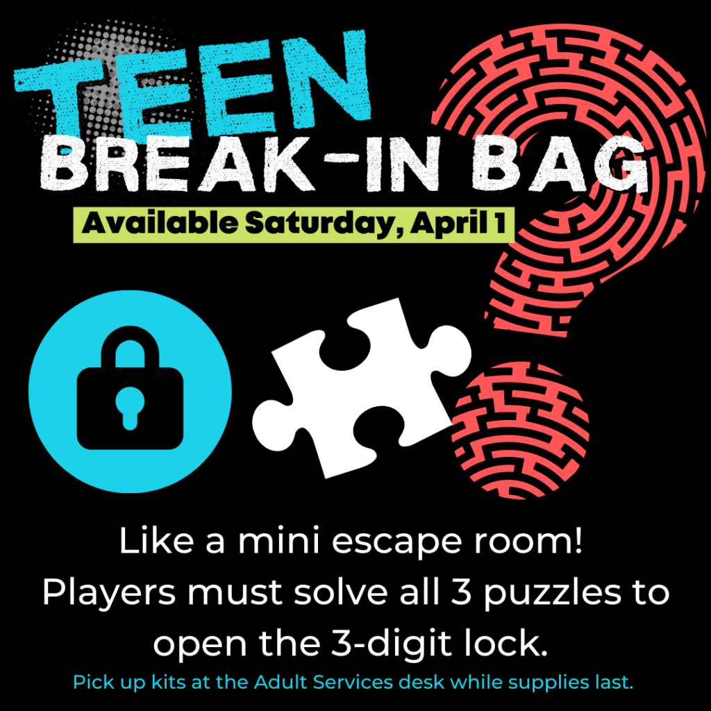 Puzzle piece, lock and question mark indicating puzzles to solve for a teen break in bag