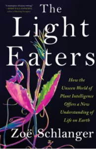 Black cover of The Light Eaters featuring a vividly colored flowering plant