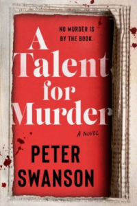 Front cover of A Talent for Murder showing book pages ripped and crinkled to one side and blood splatters