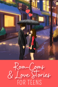 2 people under umbrella with heart balloons
