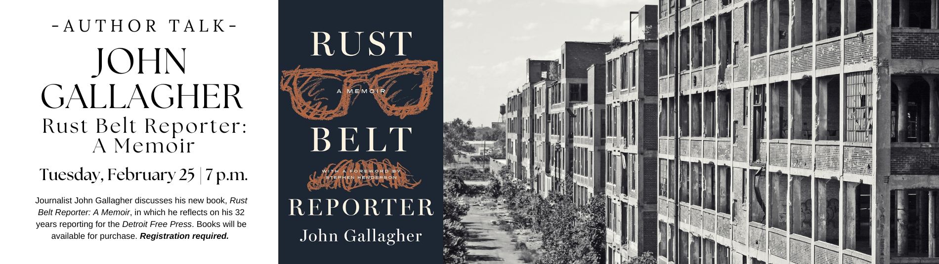 John Gallaher author talk and book signing for Rust Belt on February 25 at 7 p.m.