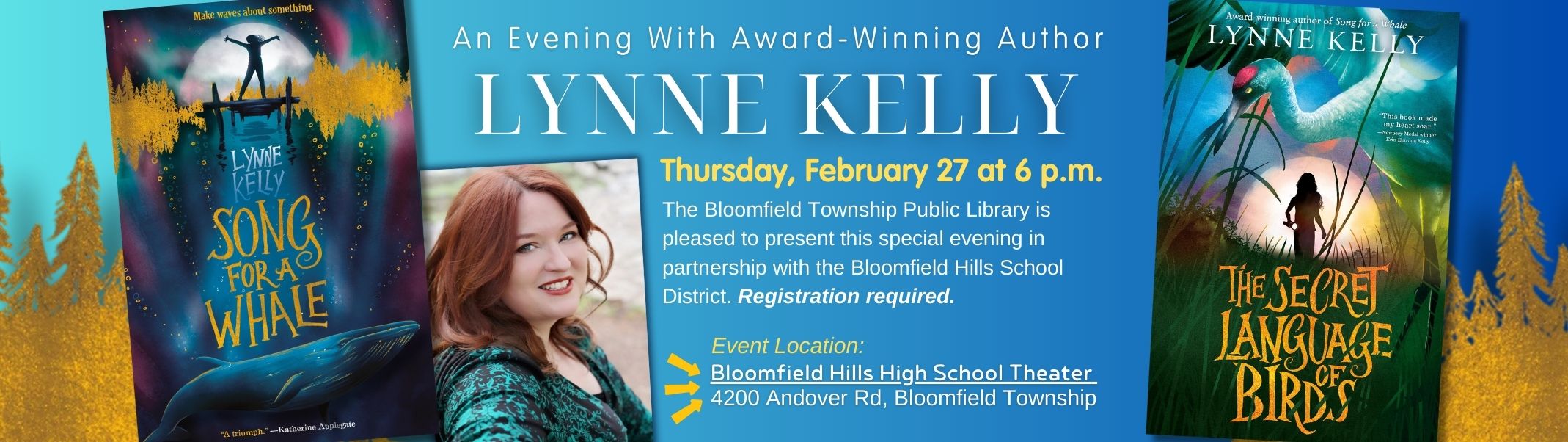 Author Visit Lynne Kelly on Thursday, February 27 at 6 p.m. at the Bloomfield Hills High School Theater