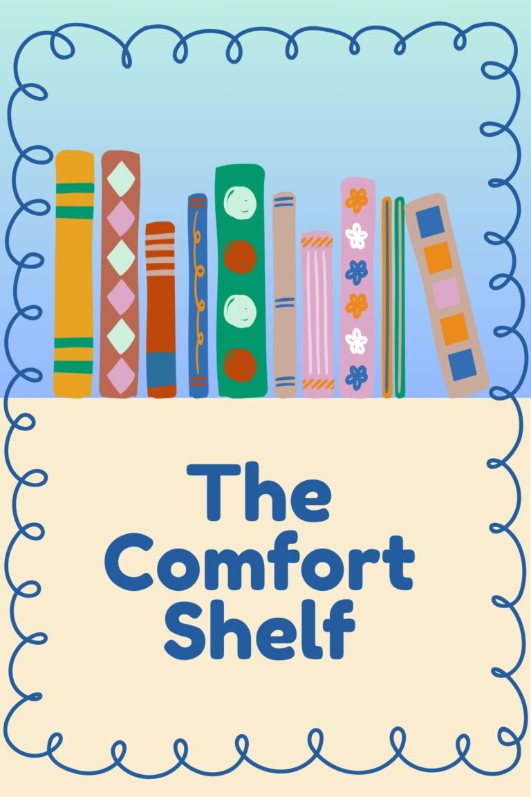 Graphic of a shelf of colorful book spines