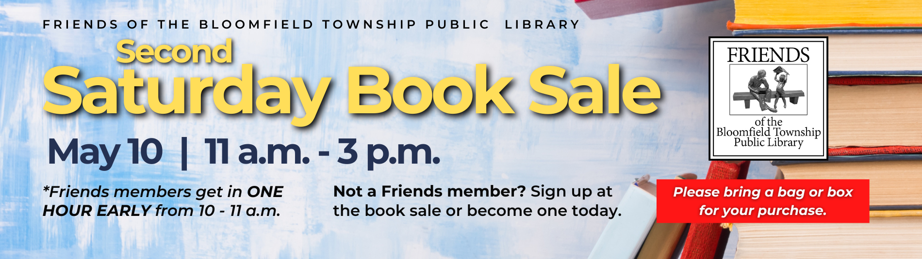 Second saturday book sale on May 10 from 11 a.m. to 3 p.m.