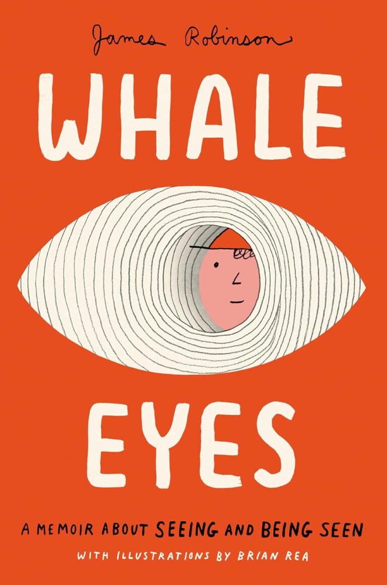 Image of a large white eye filled with curved lines and a boy's hand-drawn face peering out a tunnel-like pupil.