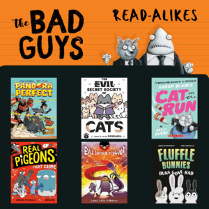 Image of six books and the Bad Guys characters