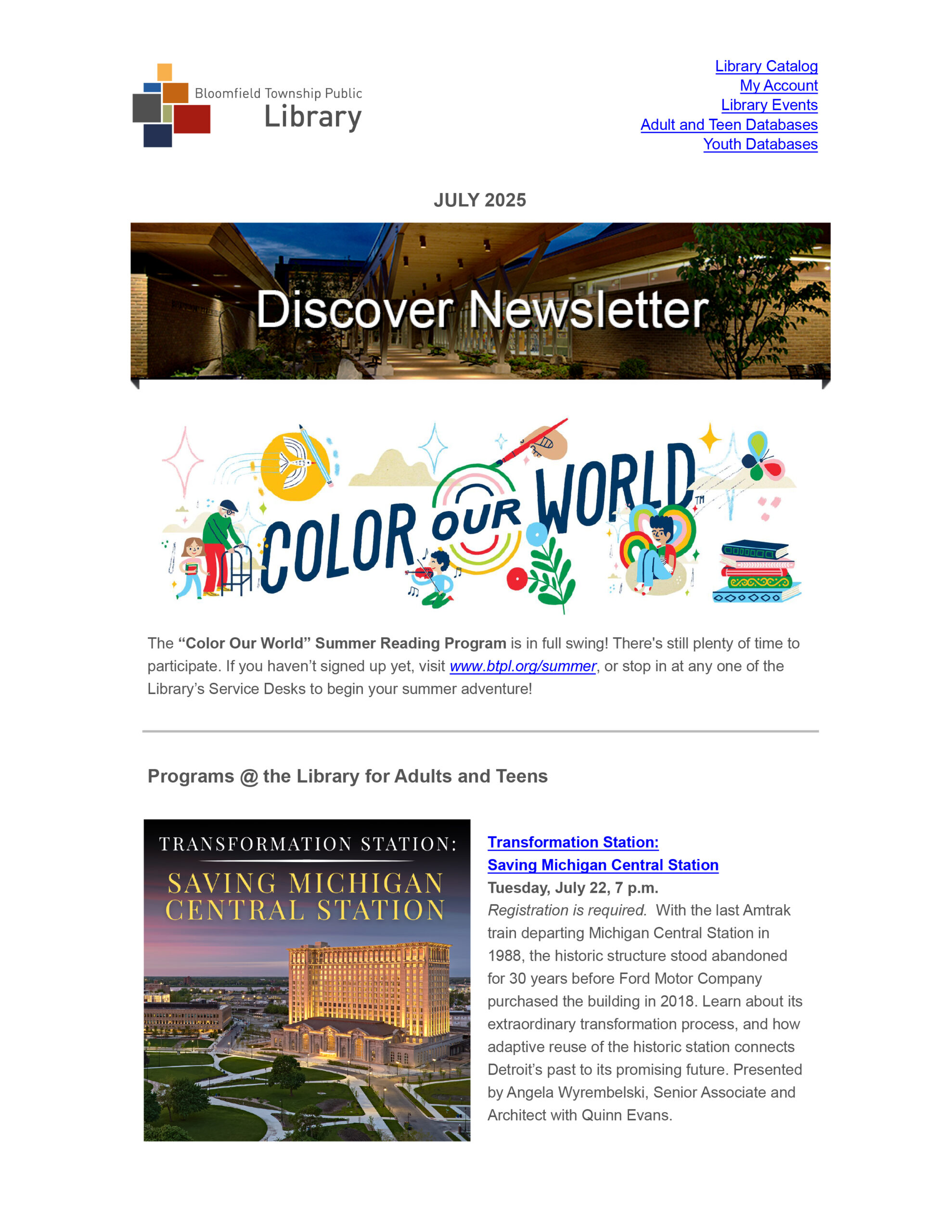 Discover enewsletter July 2025.