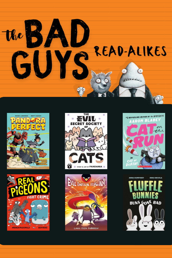 Image of six books and the Bad Guys characters