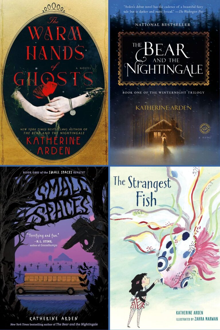Collage of covers of four books by Katherine Arden, all are mentioned in the post.