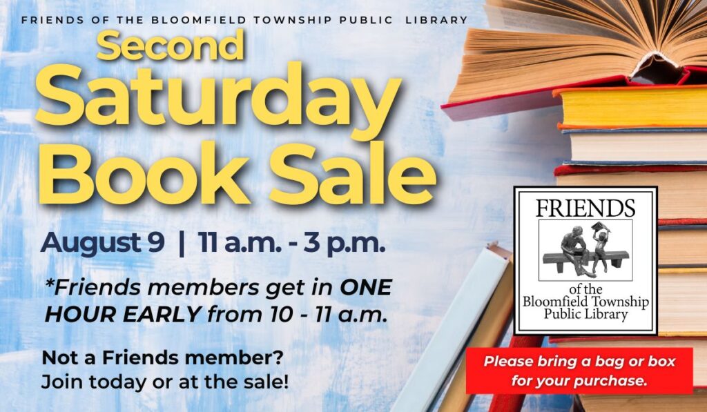 Saturday Book Sale on August 9 11 a.m. to 3 p.m.