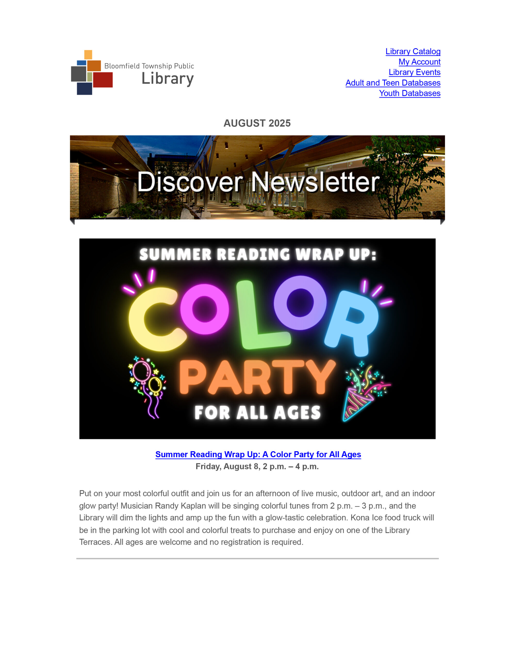 Picture of the first page of the August 2025 Discover eNewsletter.