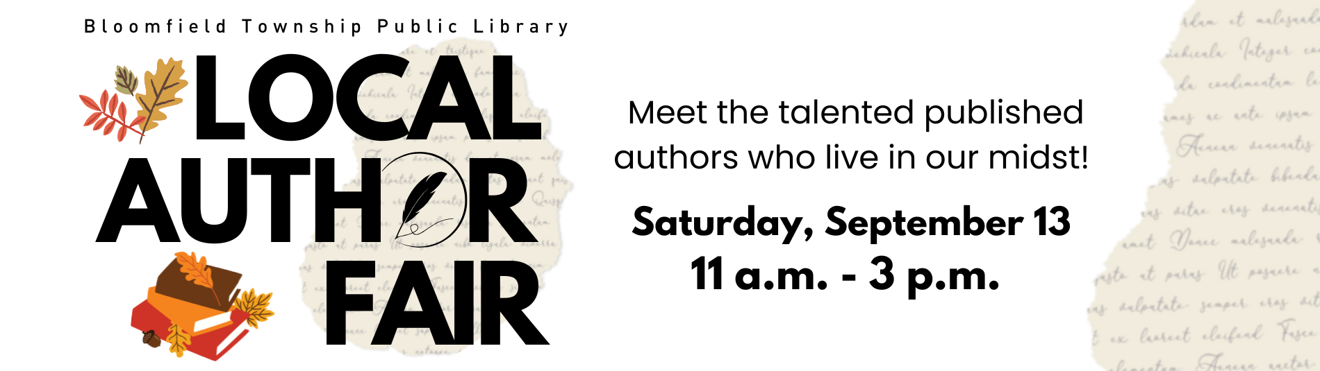 Local author fair September 13, 11 a.m. to 3 p.m.