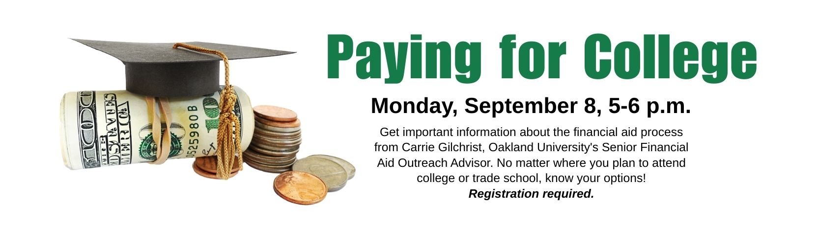 Paying for college talk on September 8 agt 5 p.m.