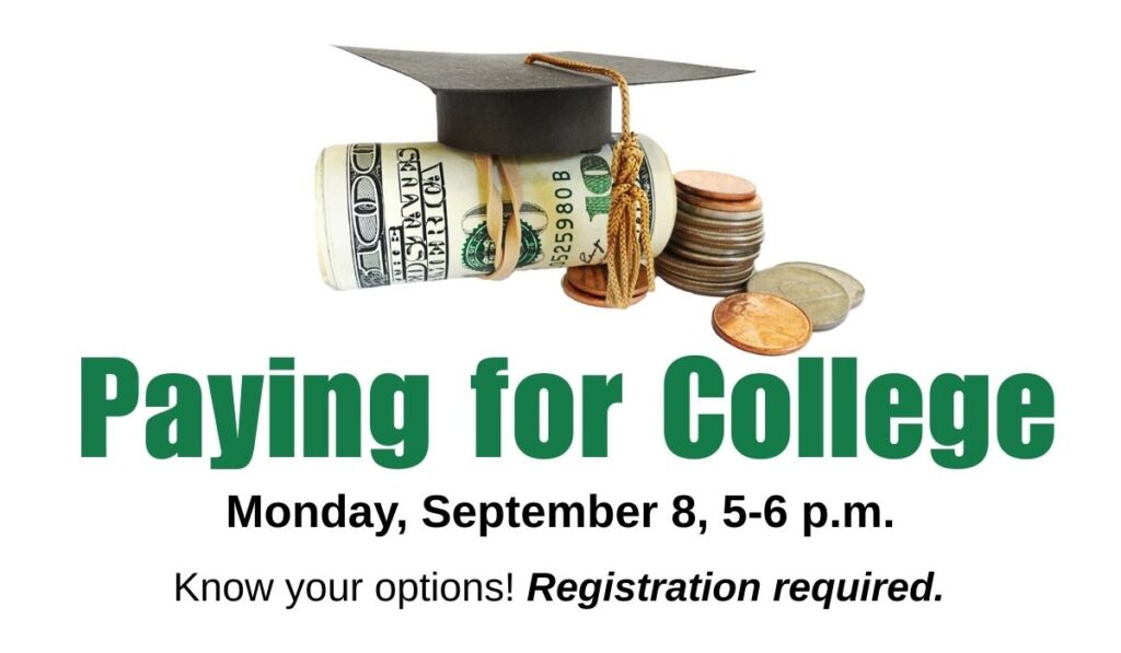 Paying for college talk on September 8 agt 5 p.m.