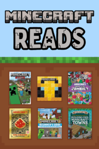 Graphic with six children's book about the Minecraft video game.