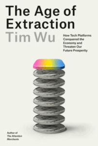 Book cover showing stacked coins topped with a digital app icon, with a subtitle referencing tech platforms and the economy.