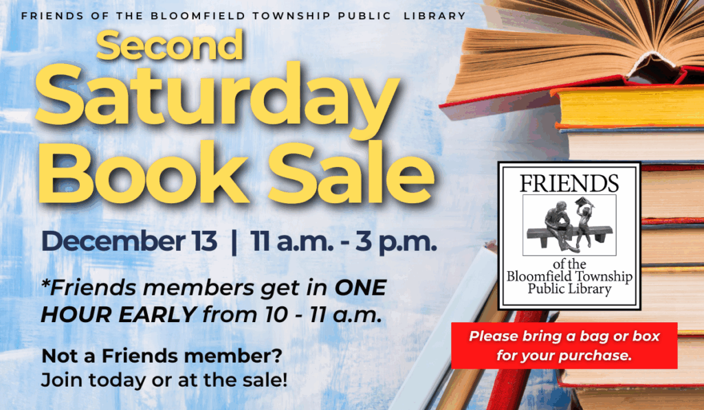 Friends Second Saturday Book Sale on December 13 from 11 a.m. to 3 p.m.