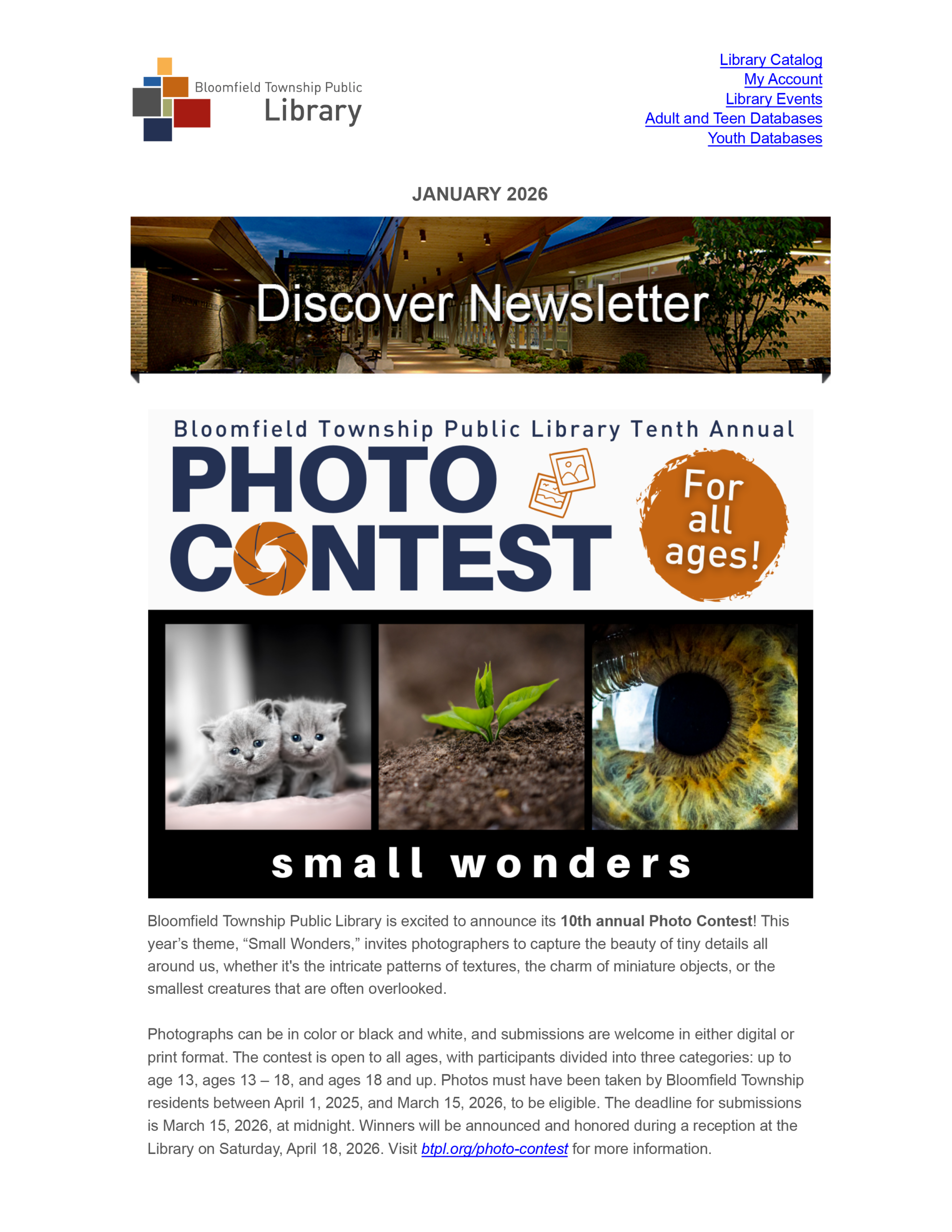 Discover eNewsletter January 2026 Cover.
