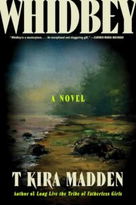 Moody landscape painting with water and trees, overlaid by a short quote at the top of the book cover.