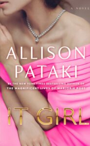 Woman in a pink off-the-shoulder dress and diamond necklace stands against a muted background on the book cover.