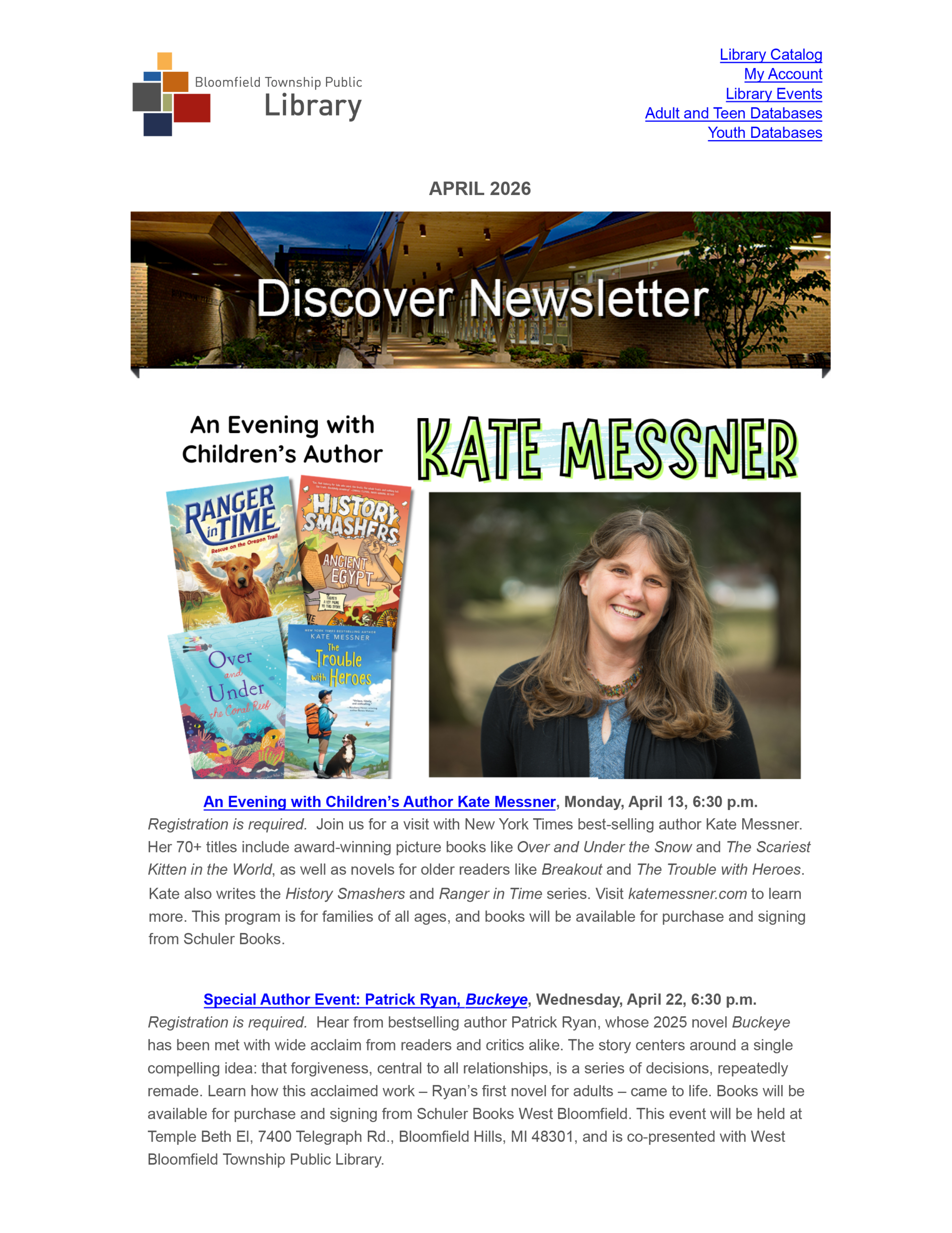 Discover eNewsletter April 2026 Cover.