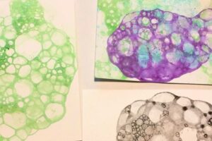 bubble prints in green, purple and black