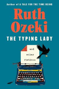 Book cover showing a typewriter, a bird holding a key, and a feather against a teal background.