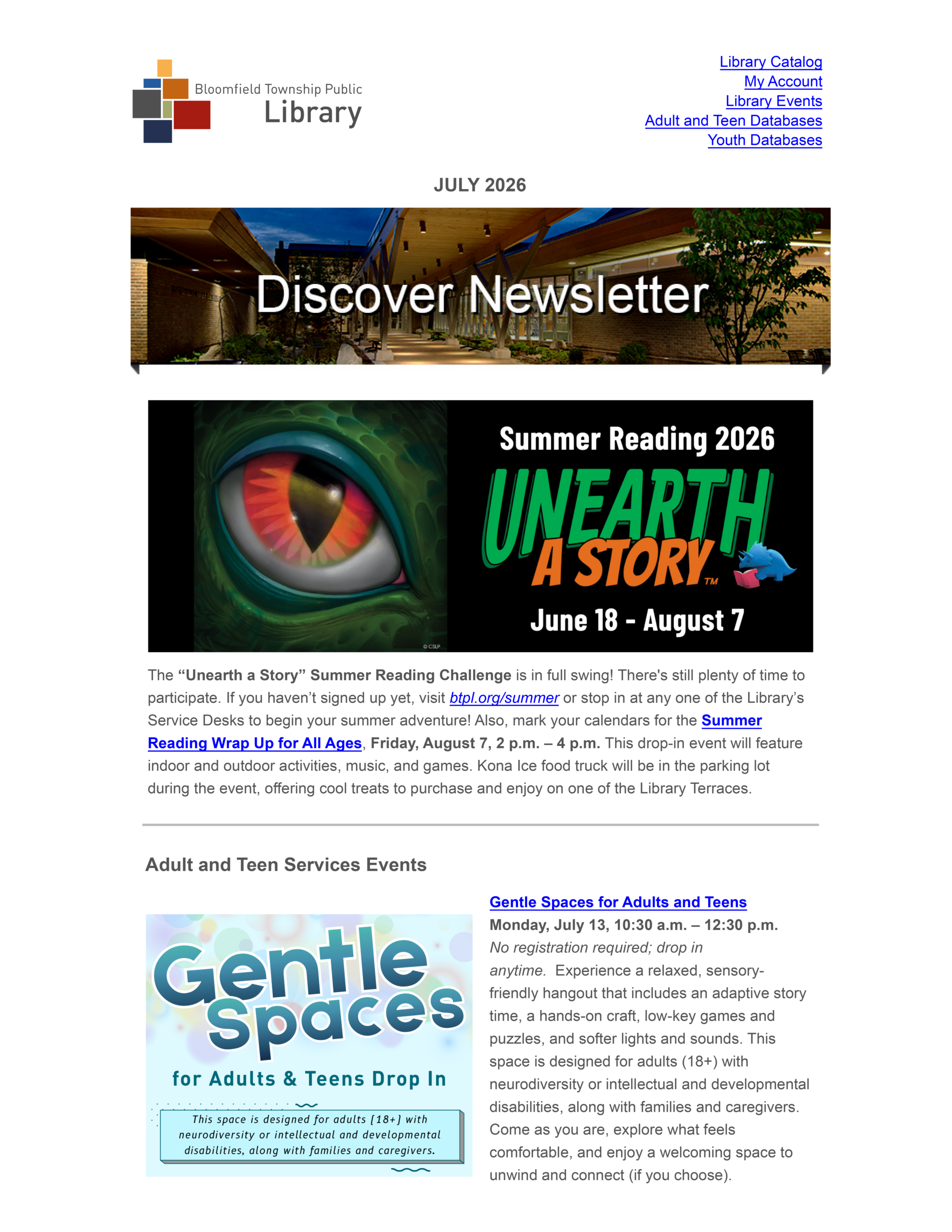 Discover eNewsletter July 2026 Cover.