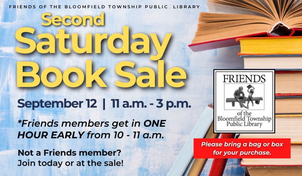 Book sale on Saturday, September 12 from 11 a.m. to 3 p.m.