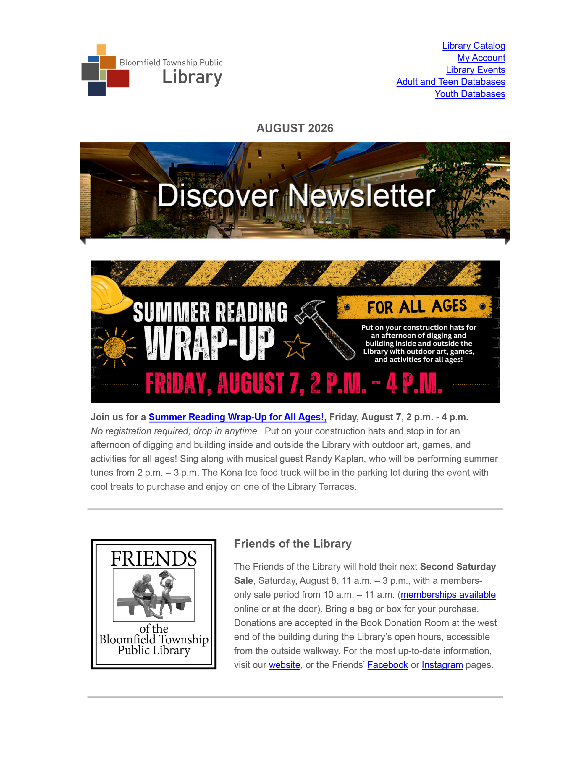 Discover eNewsletter August 2026 Cover.