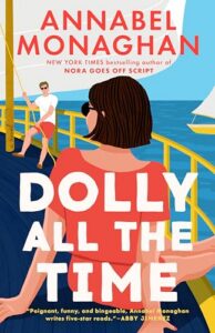 Illustrated book cover featuring a woman wearing sunglasses on a boat, looking toward a man in the background.