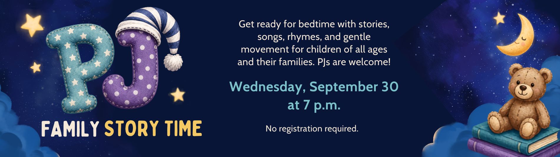 PJ Family Story Time on September 30 at 7 p.m.