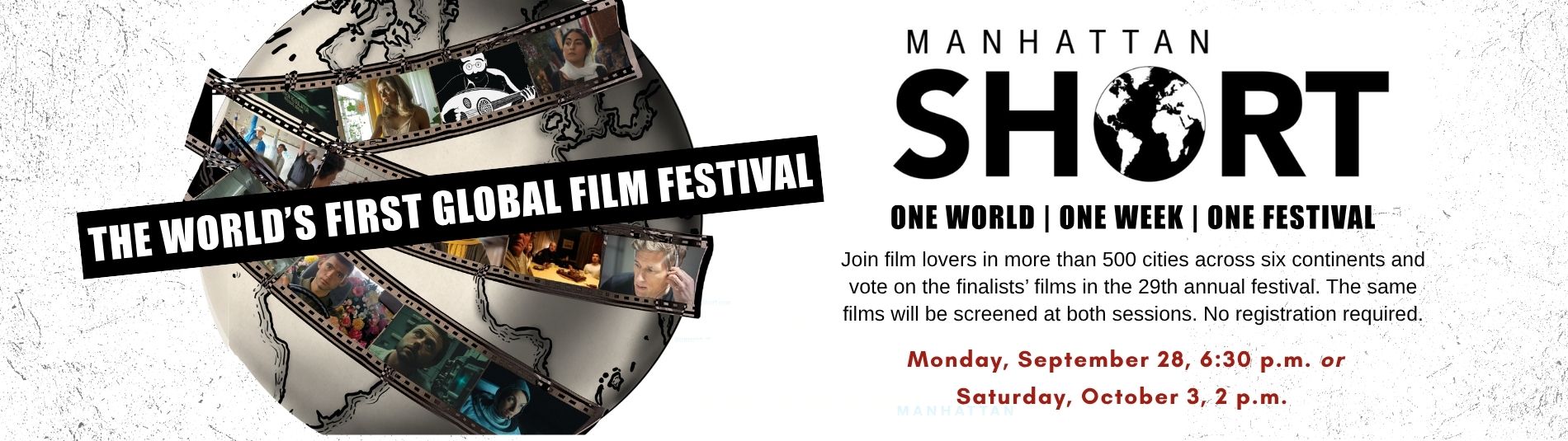 Manhattan short film festival on September 28, 6:30 p.m. or October 3, 2 p.m.