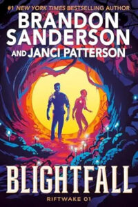 A man and woman stand together in a glowing, otherworldly forest on this book cover illustration.