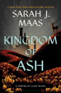 Book cover showing a castle in the background, a stag standing on a hill, and golden plants in the foreground.