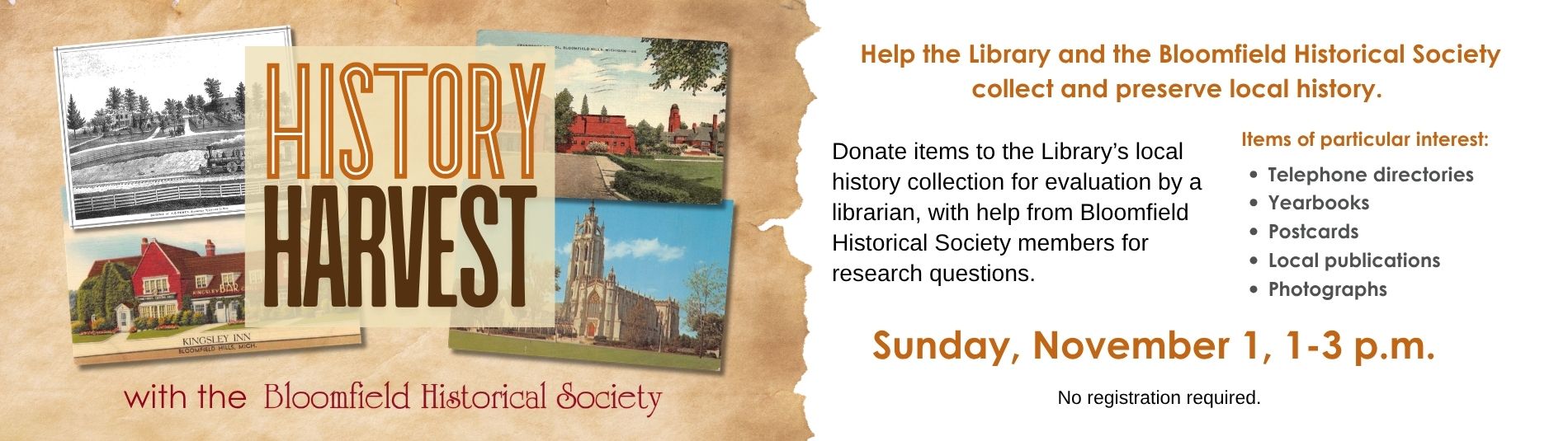 History Harvest on November 1 from 1-3 p.m.