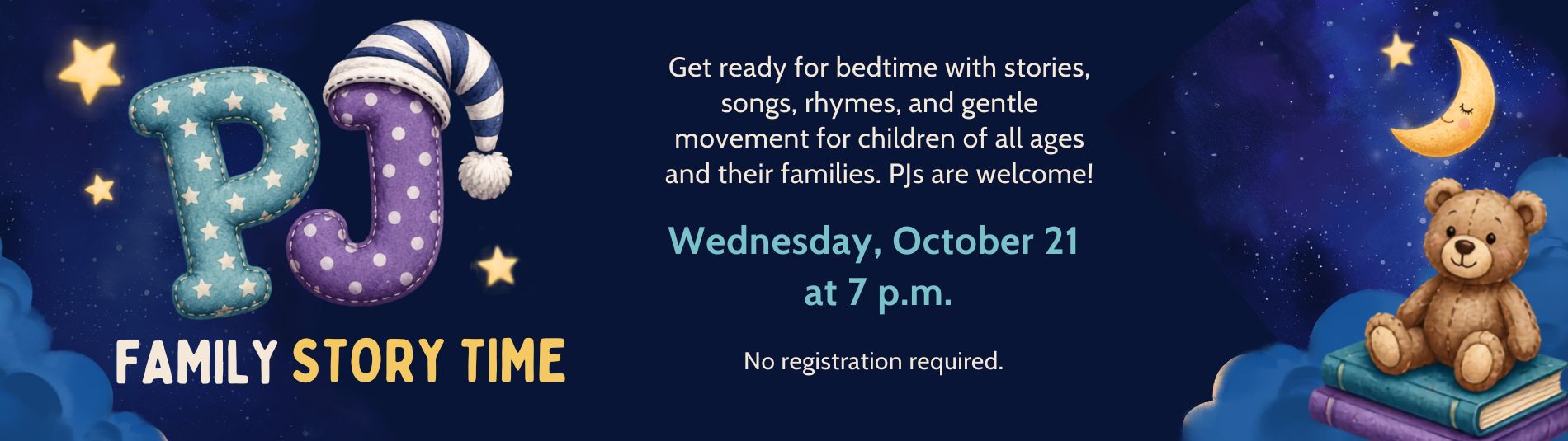 PJ Family Story Time on October 21 at 7 p.m.