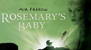 Film poster cover art featuring a woman’s face in the background, a glowing light, and the silhouette of a baby carriage.